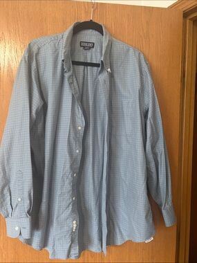 Lands' End Men's Blue Micro-Check Button-Down Shirt